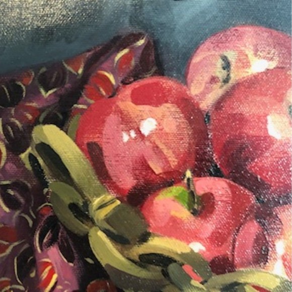 Basket of Apples Still Life Fruit Art Acrylic Painting 16x20 with wood frame. - Picture 4 of 6